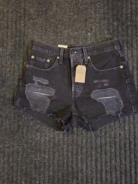 Levi's 501 Black Distressed High-Rise Denim Shorts